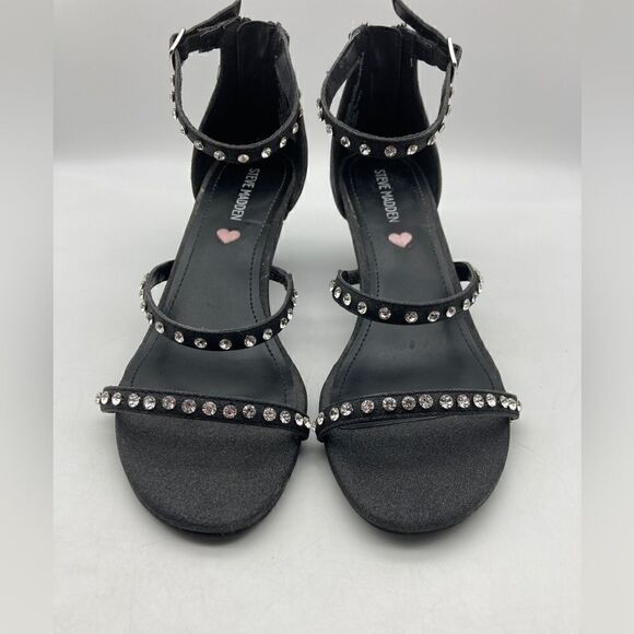 Steve Madden Jdancer Glitter Black Strappy Rhinestone Sandals Size 7,5 - Picture 2 of 8